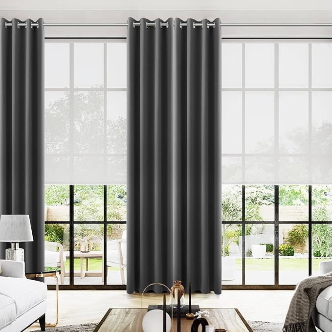 KOUFALL Dark Gray Blackout Curtains