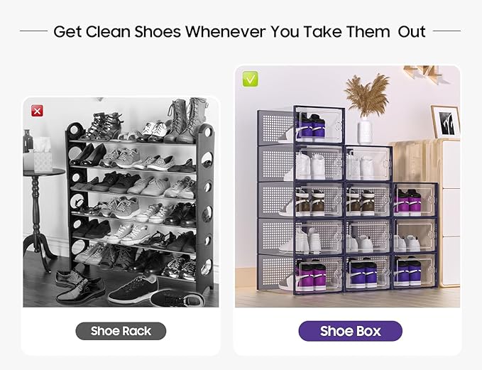 Kuject X-Large Shoe Storage Boxes Organizers Clear Plastic Stackable 12 Pack