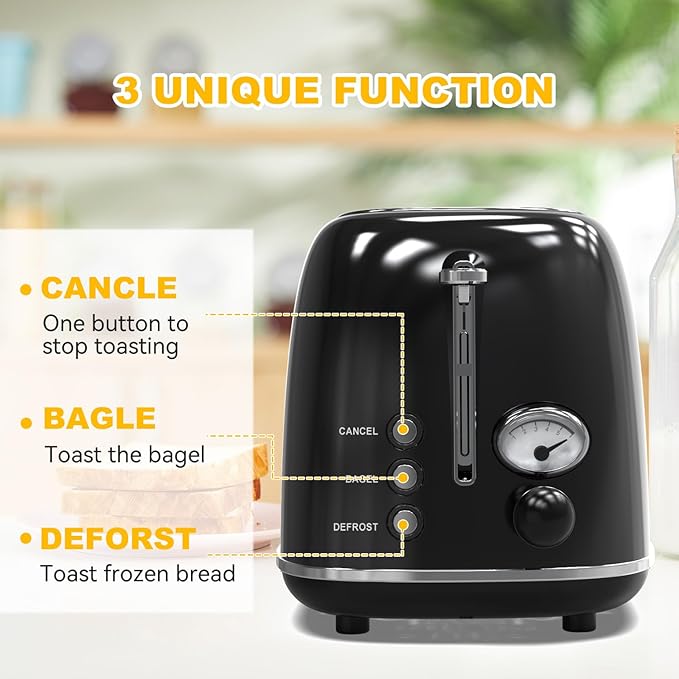 Toaster 2 slice, Retro Stainless Steel Toaster