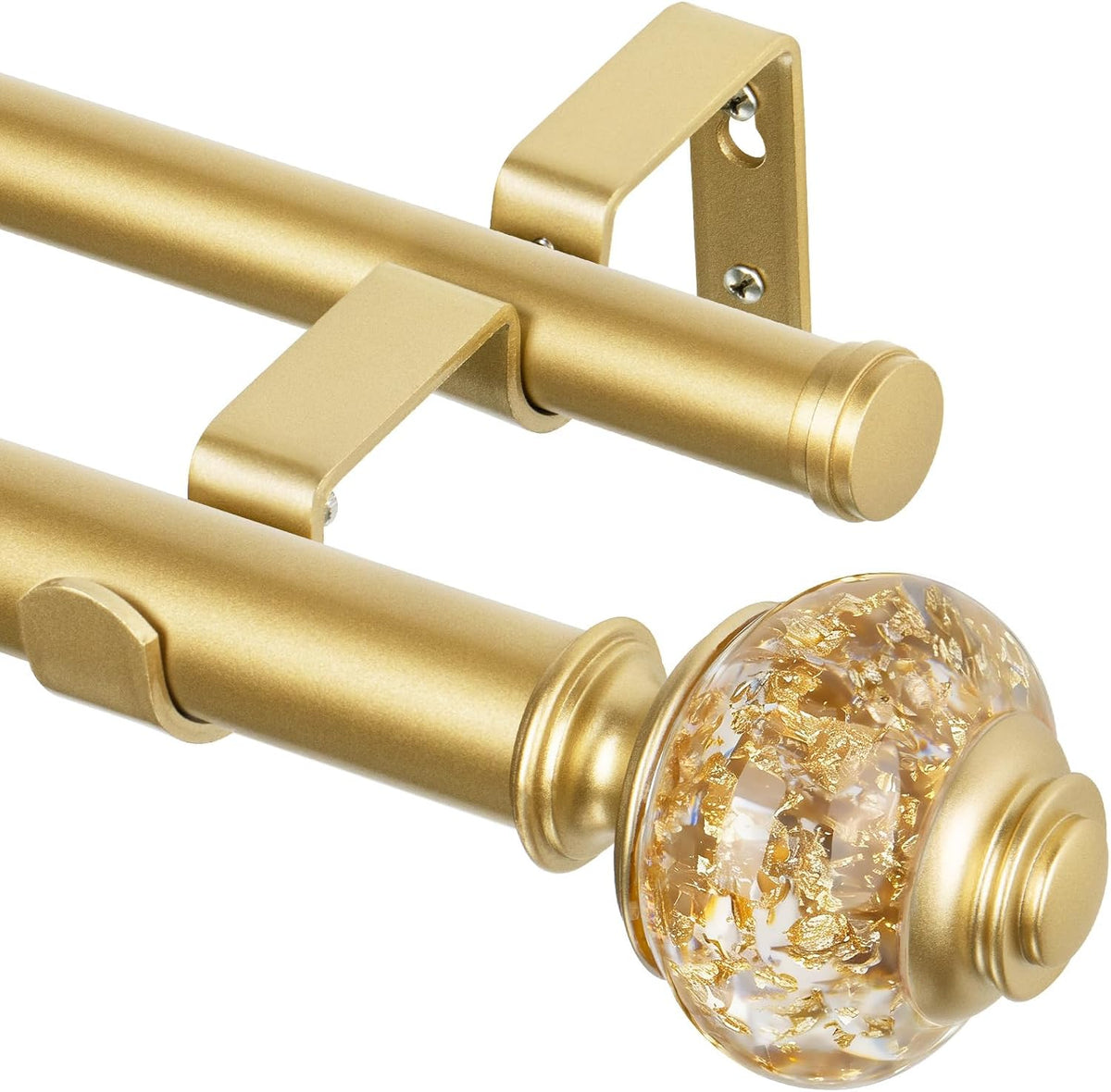 Double Curtain Rods for Windows 72 to 144, Luxury Gold, 1 Inch | Double Layer...