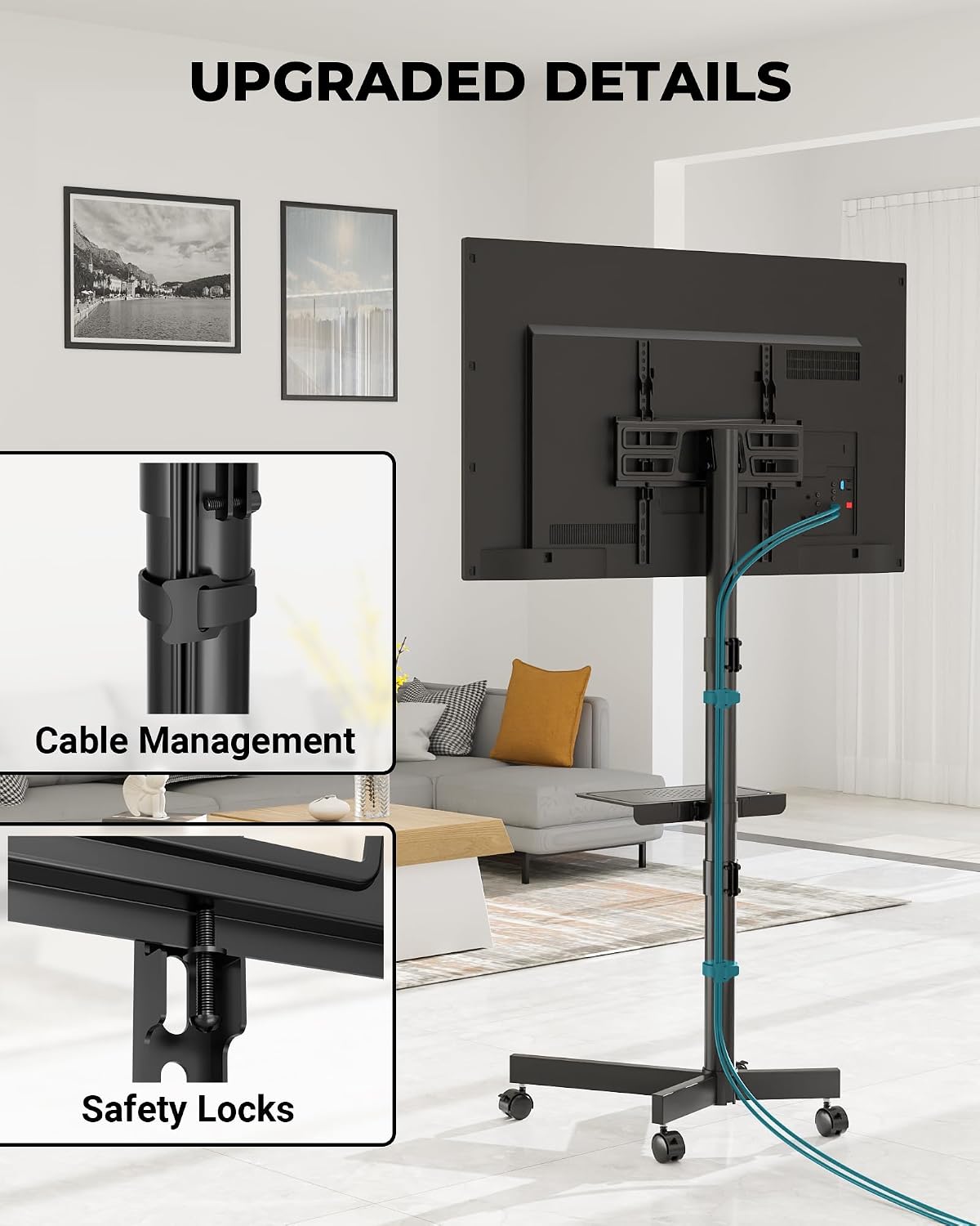 BONTEC Rolling TV Stand with Tilt,Mobile TV Stand Wheels for 23–65 Inch TVs