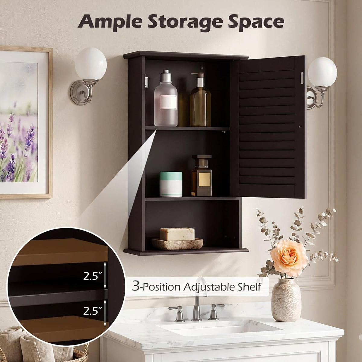 Tangkula Medicine Cabinet, Wall Mounted Bathroom Cabinet Single Door Wooden B...
