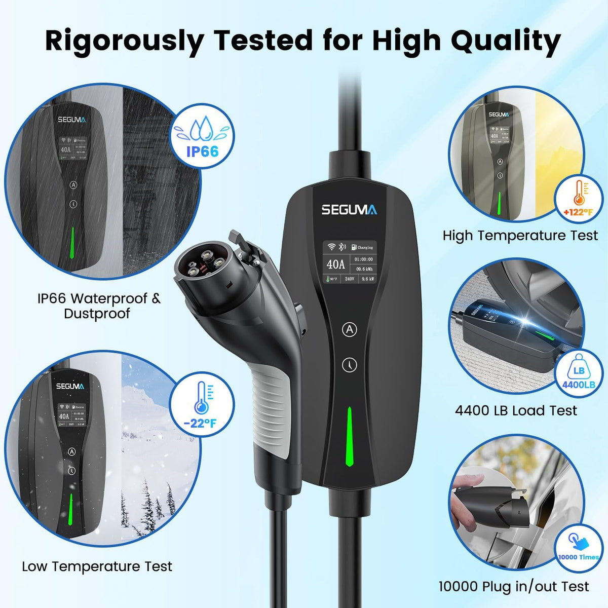 SEGUMA Level 2 EV Charger, 40A Wi-Fi/App ETL Certified for J1772 BEVs/PHEVs