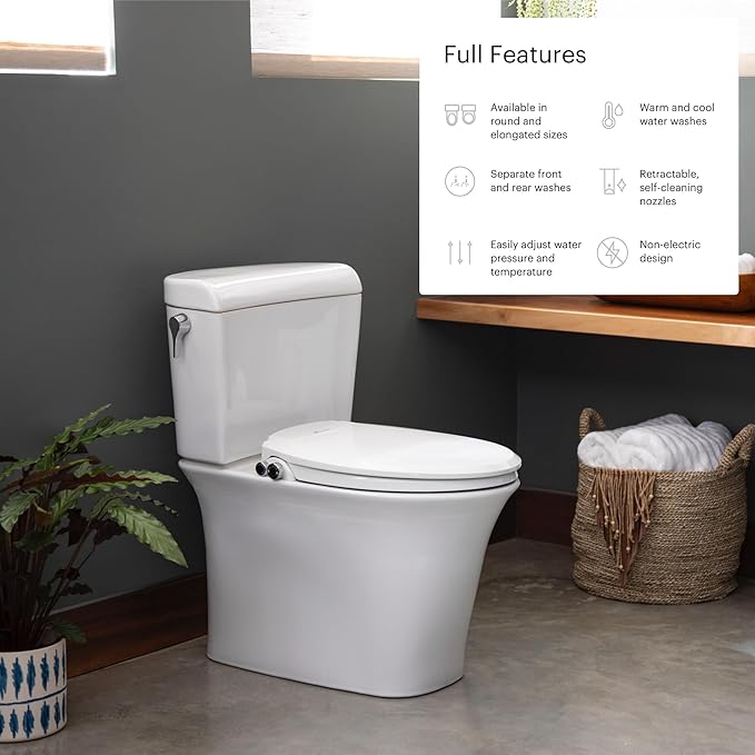 Brondell Swash Bidet Toilet Seat, Non-Electric, Dual Temperature, Fits Round