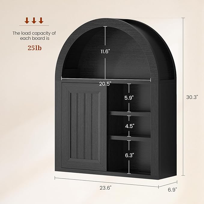 Arched Bathroom Wall Cabinet, 23.6 x 30.3'' Over The Toilet Cabinet