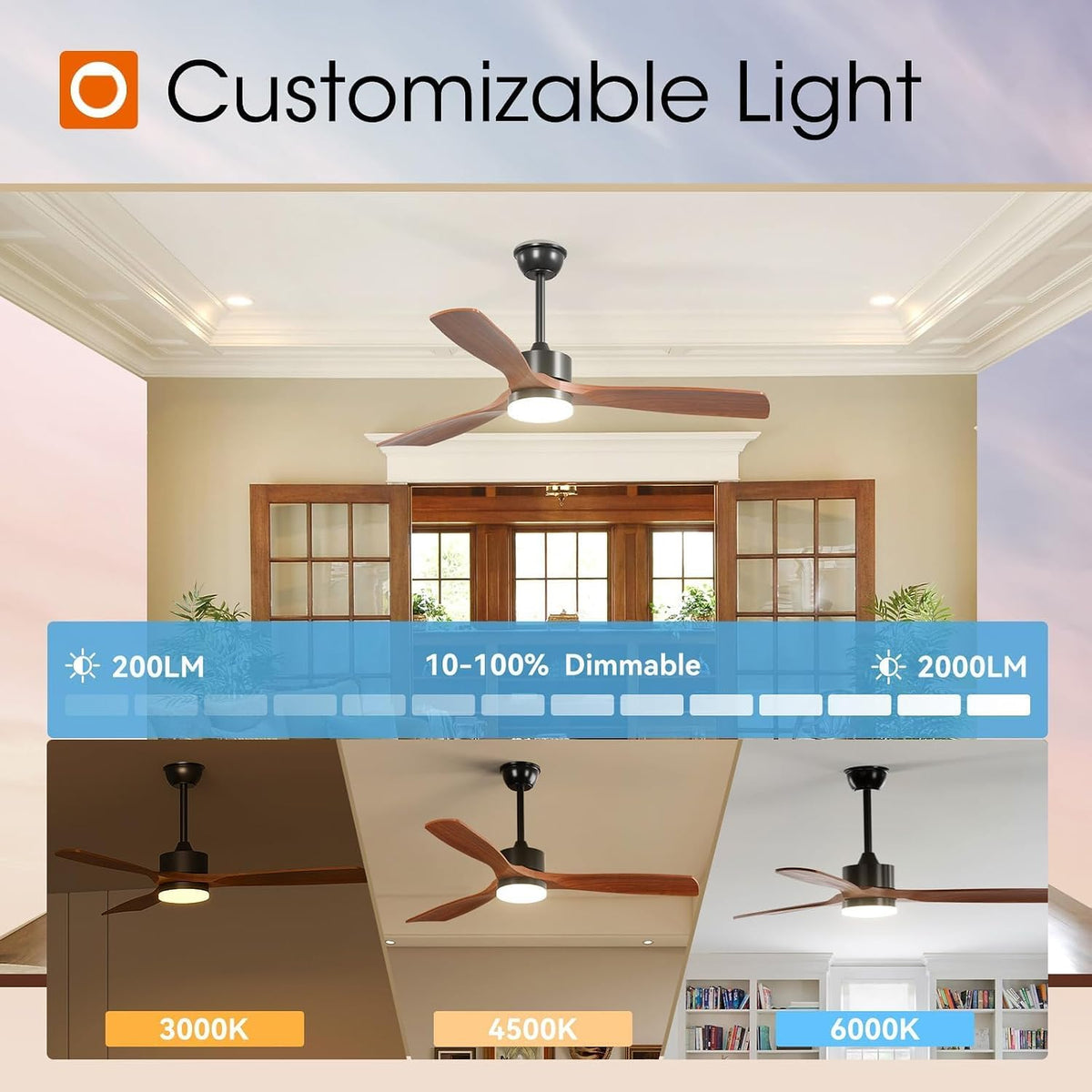 addlon 52 Inch Solid Wood Ceiling Fans with Lights and Remote Control