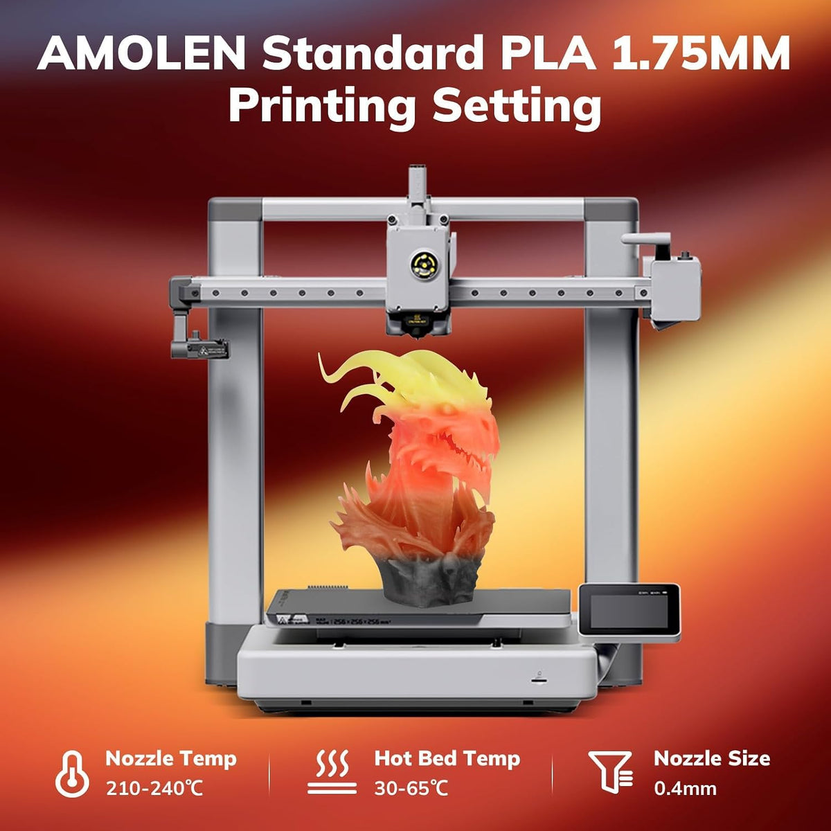AMOLEN 3D Printer Filament, Temp Change Black to Red to Yellow PLA
