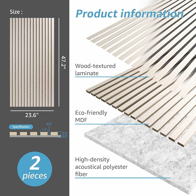 Art3d 2 Wood Slat Acoustic Panels (2-Pack)