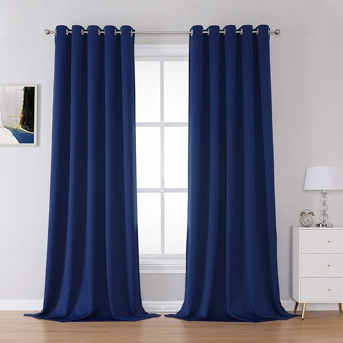DUALIFE Navy Blue Blackout Curtains Thermal Insulated Window Drapes