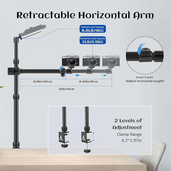 Ailight Overhead Camera Mount Desk Stand, 15.75"-33.45" Webcam Mount