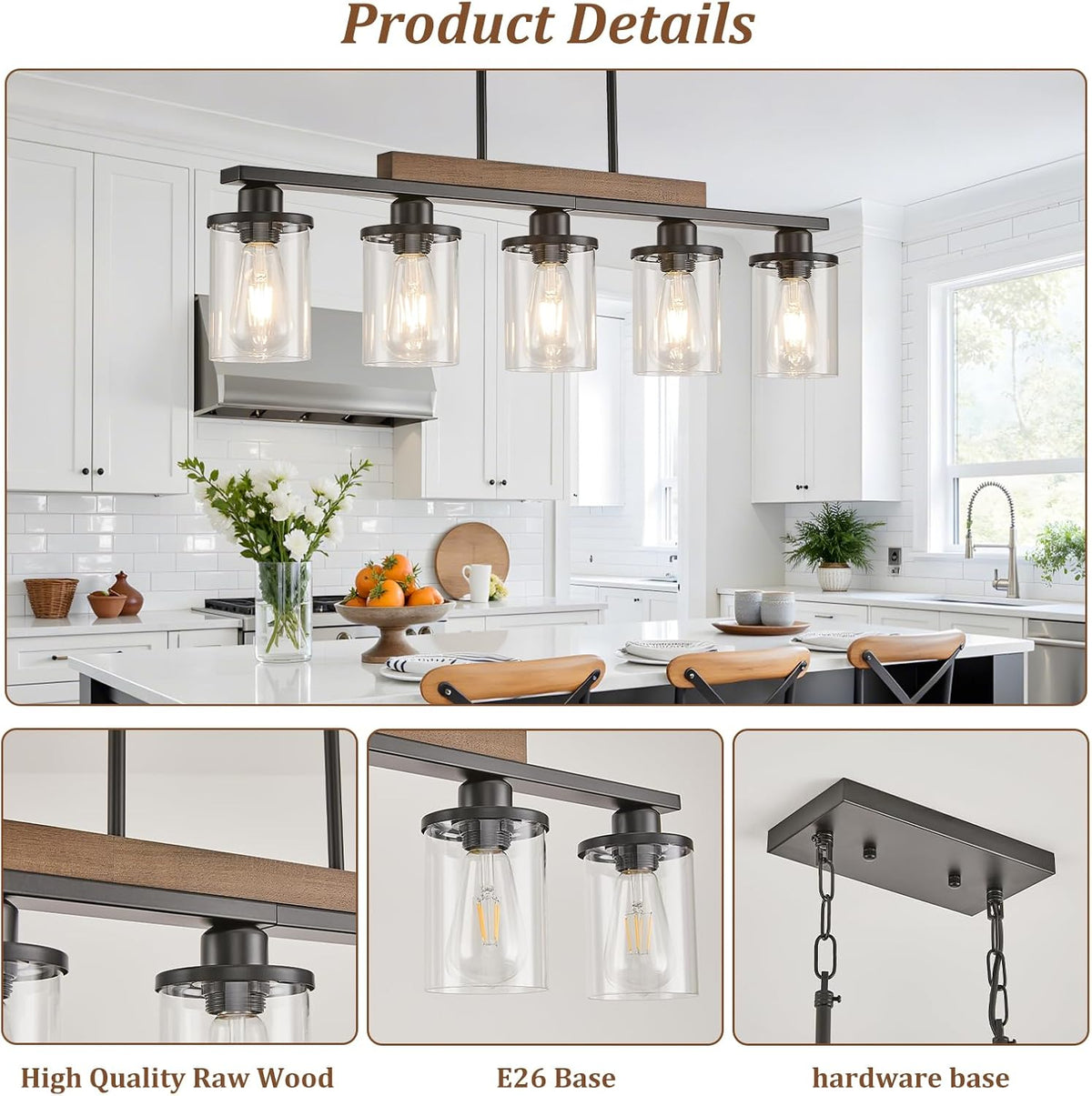 5-Light 32.3in Black Chandelier for Dining Room