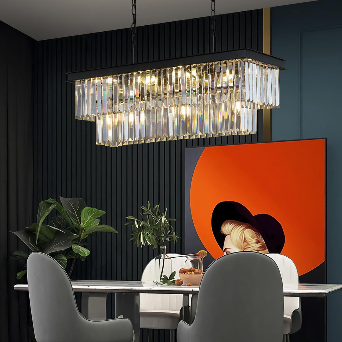 Weesalife Black Crystal Chandeliers for Dining Room，11-Lights L33.5 Inch