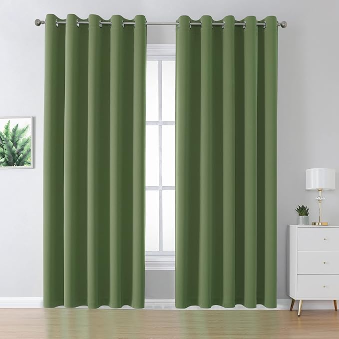 DUALIFE Grommet Curtains Sage Green 84 Inch Length 2 Panels Set Light Blocking