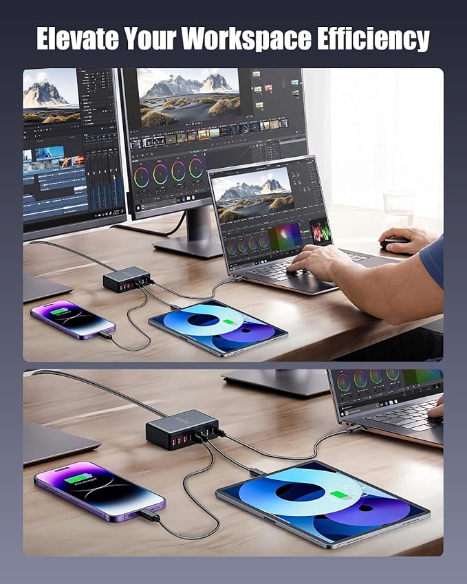 440W USB C Charger Block, 8-Port USB C Charging Station GaN IV Travel