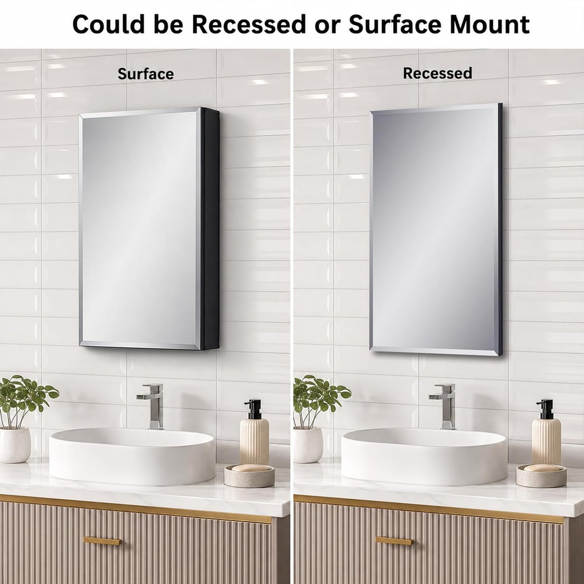 14 x 24 Black Aluminum Medicine Cabinet with Mirror, Recessed/Surface Mount