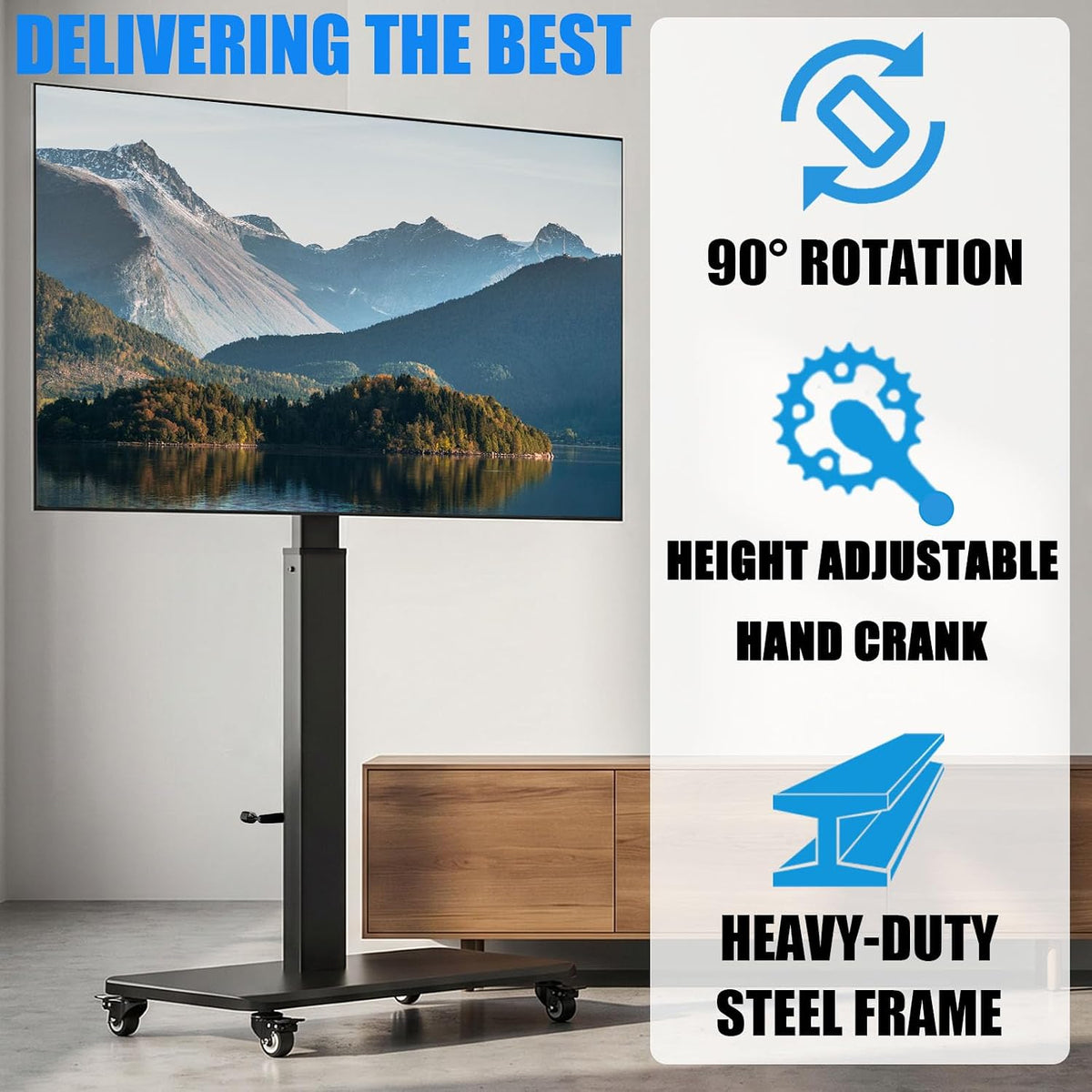 Swivel Rolling TV Stand with Power Outlet for 30-80 inch TVs up to 110 lbs