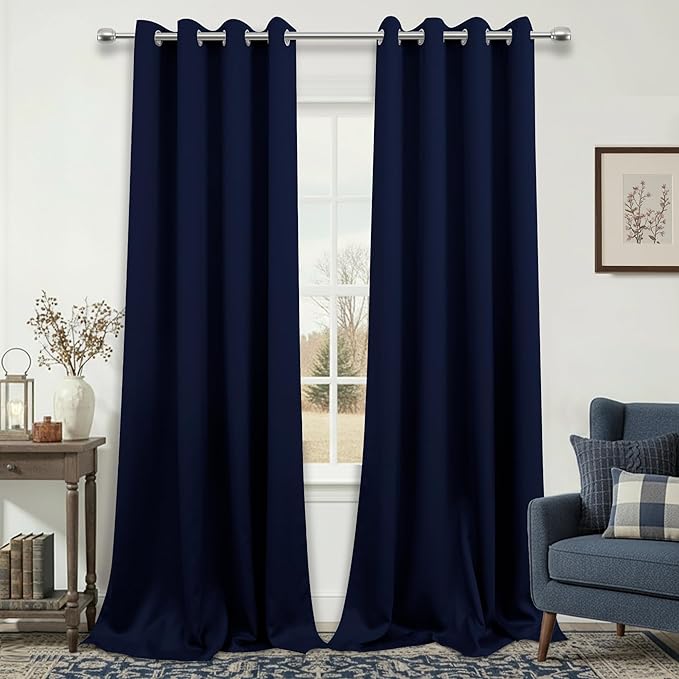 KOUFALL Navy Blue Curtains 102 Inches Long