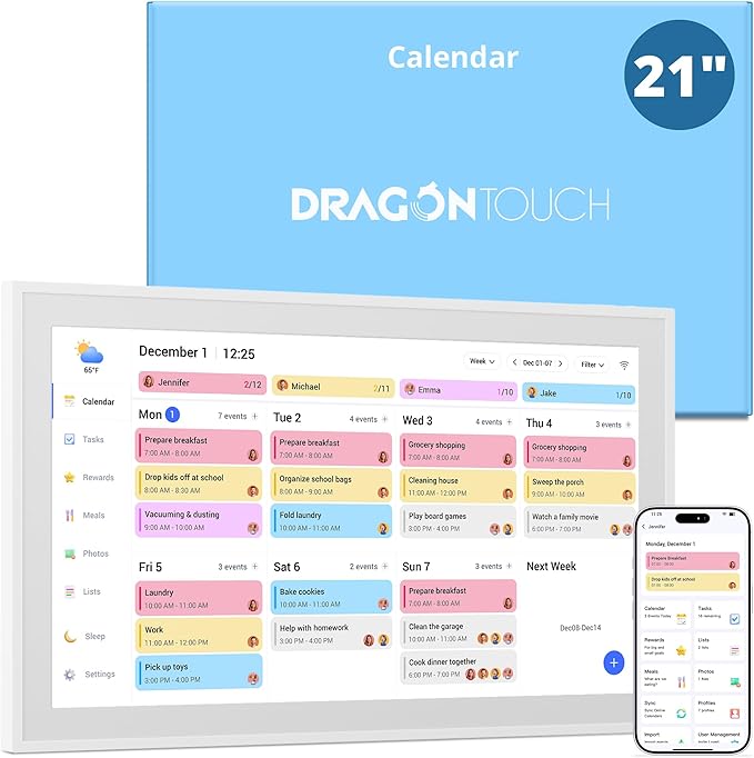 Dragon Touch 21.5 inch Digital Calendar Chore Chart – Interactive Touchscreen