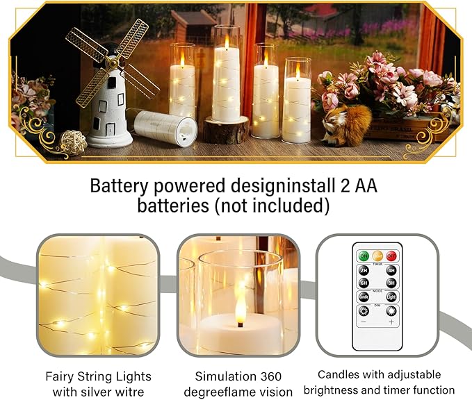 Flameless Candles with Embedded Star String, Suitable (12 Pcs)