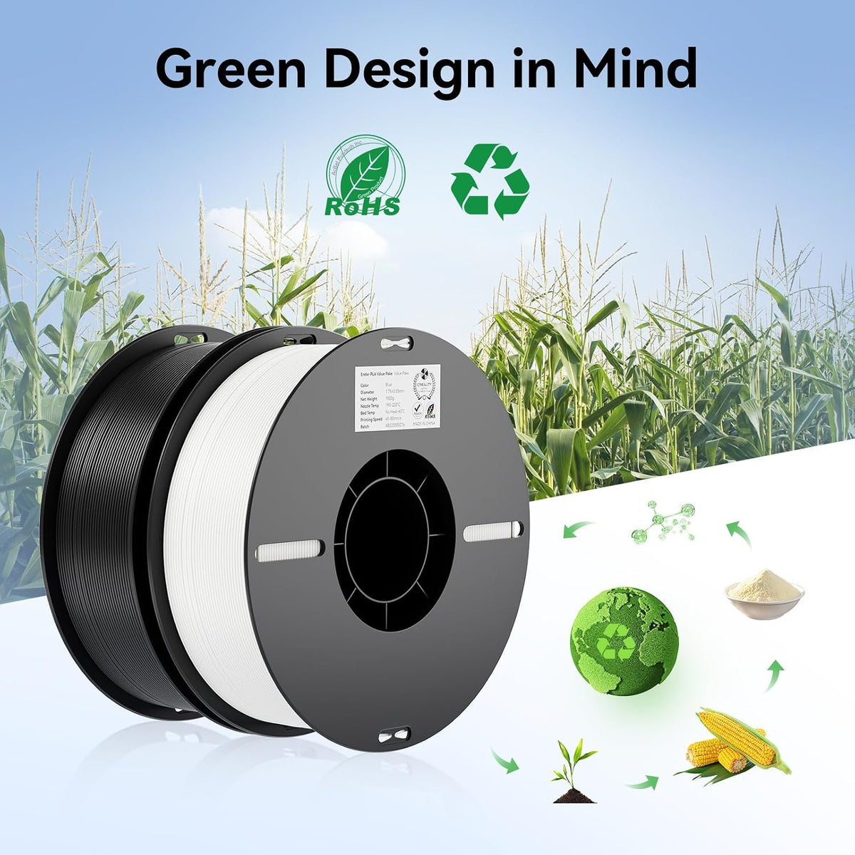 Creality PLA 3D Printer Filament 4KG, Black & White & Grey & Red,...