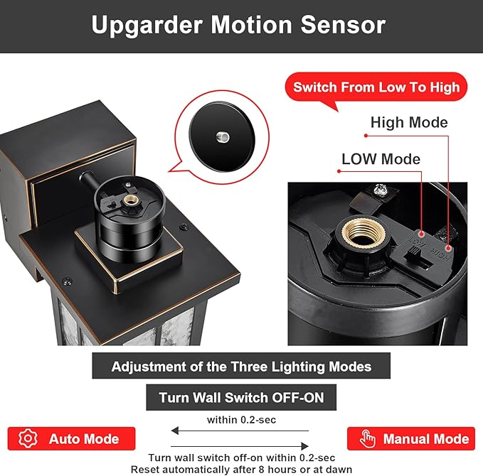 2 pack Porch Lights with GFCI Outlet, Dusk to Dawn Motion Sensor Outdoor Lights
