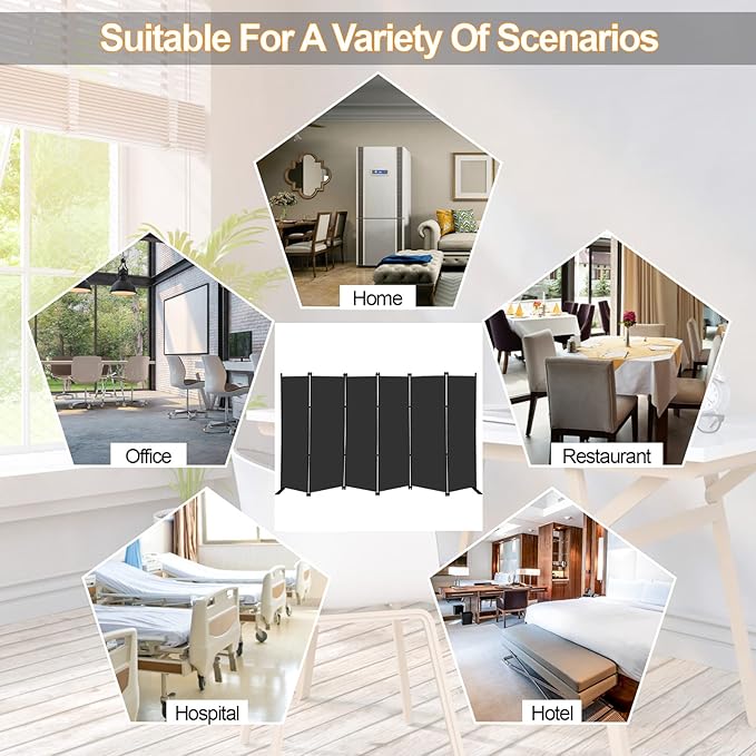 MAYOLIAH 6 Panel Folding Privacy Screen 9ft Wide, 6ft Tall Partition Room