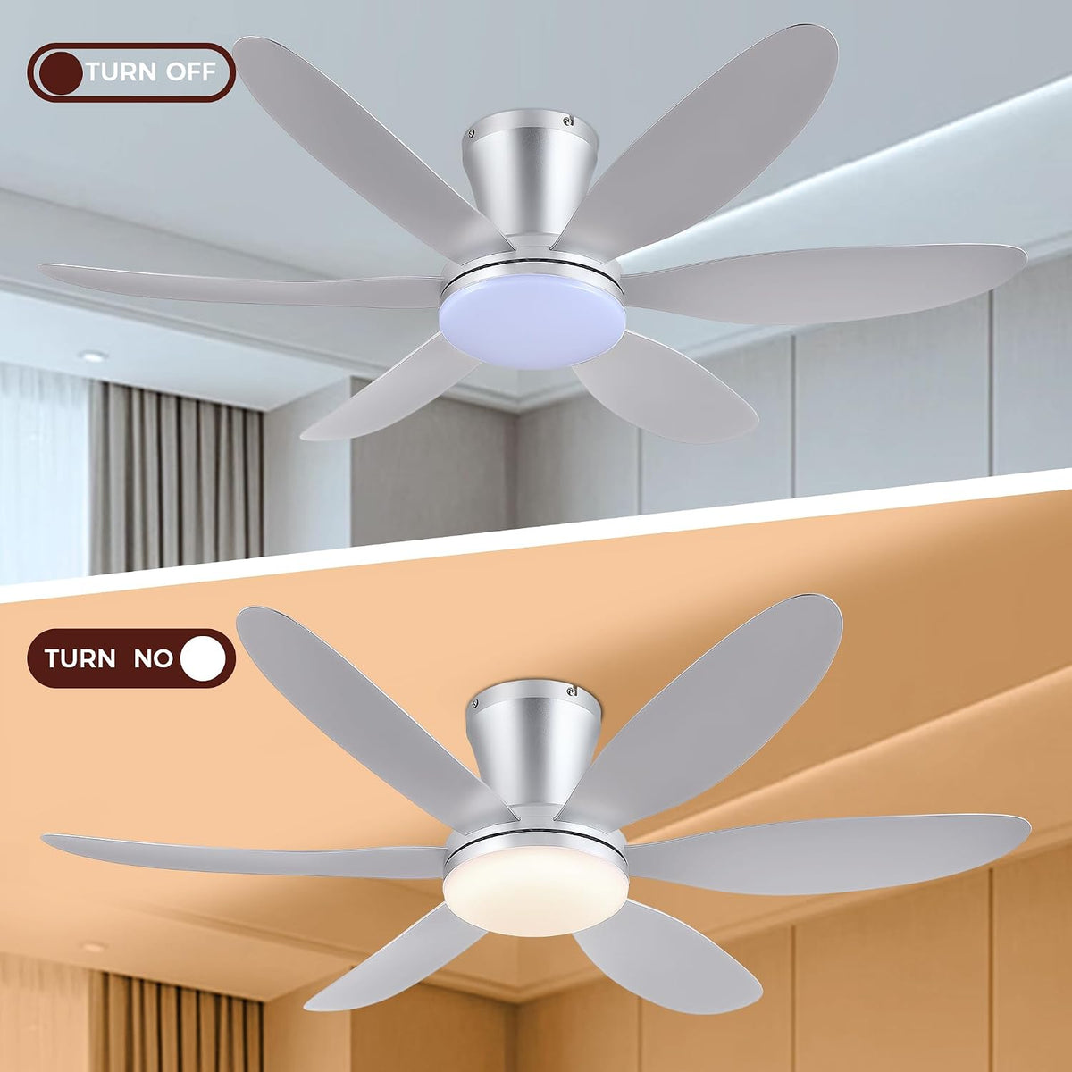 GJeg Ceiling Fans with Lights,42" Low Profile Ceiling Fan (Silver)