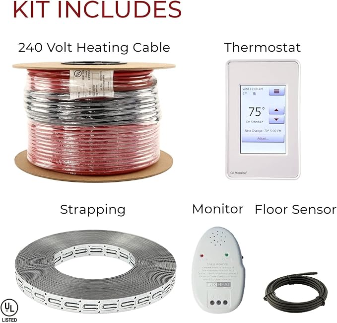 LuxHeat 70sqft Floor Heating Cable Kit - 240v In Floor Electric Heater Kit -
