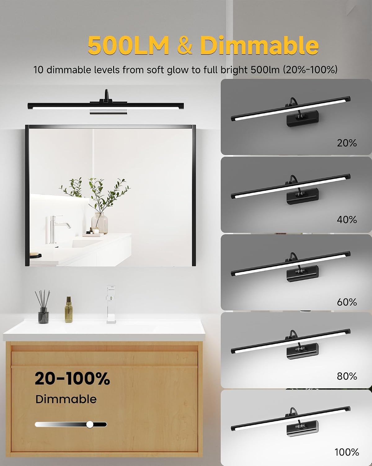 Bathroom Vanity Light Wireless Rechargeable Black 24 inch Black