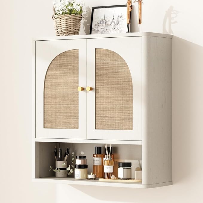 RUSTOWN Rattan Bathroom Wall Cabinet, Over The Toilet Storage Cabinets
