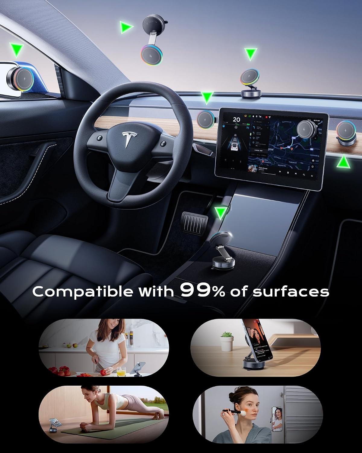 avedio links 15W Vacuum Magnetic Wireless Car Charger Mount with Adapter