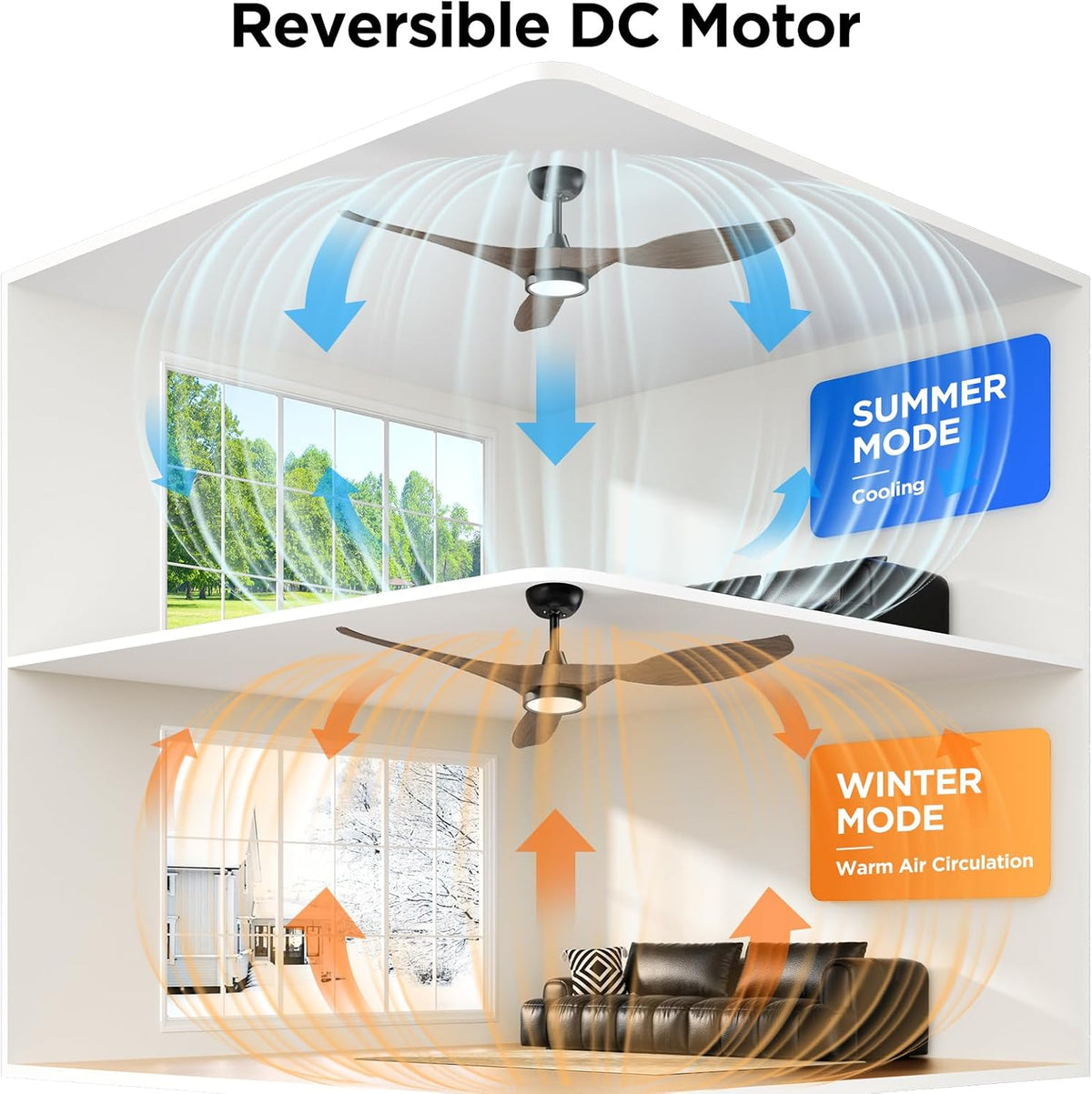 Roomratv 52'' Modern Ceiling Fan with Light, Wide Blade Design, Remote