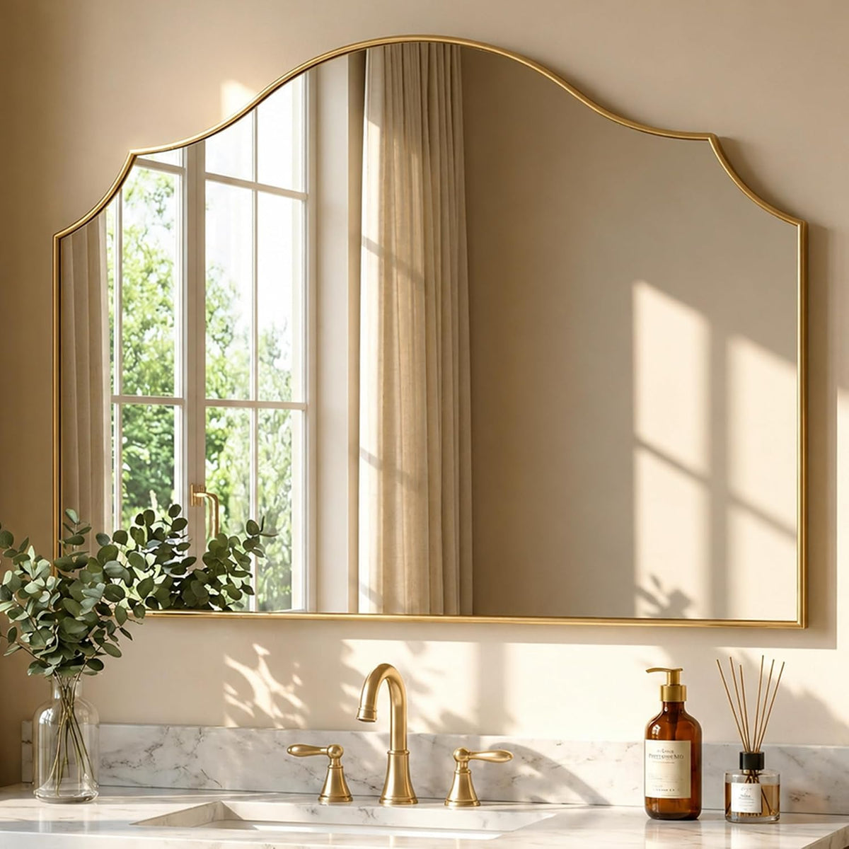 26"x35" Gold Arched Wall Mirror, Decorative Mirror | Modern Minimal...