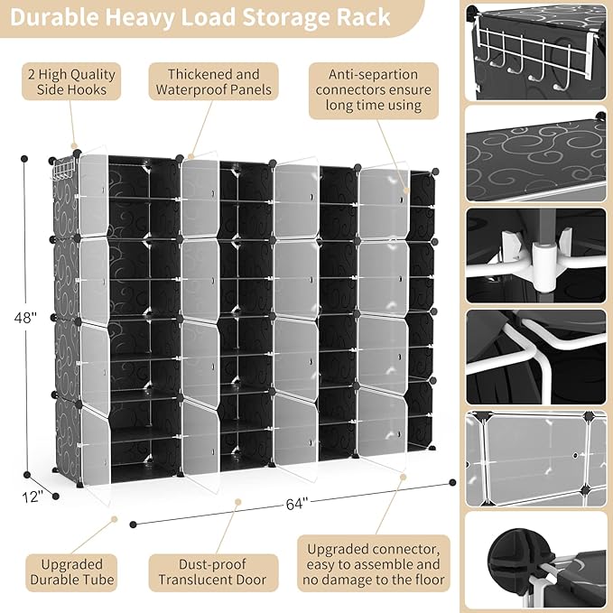 Portable Shoe Rack with Door, 64 Pairs Cabinet Easy Assembly, Plastic
