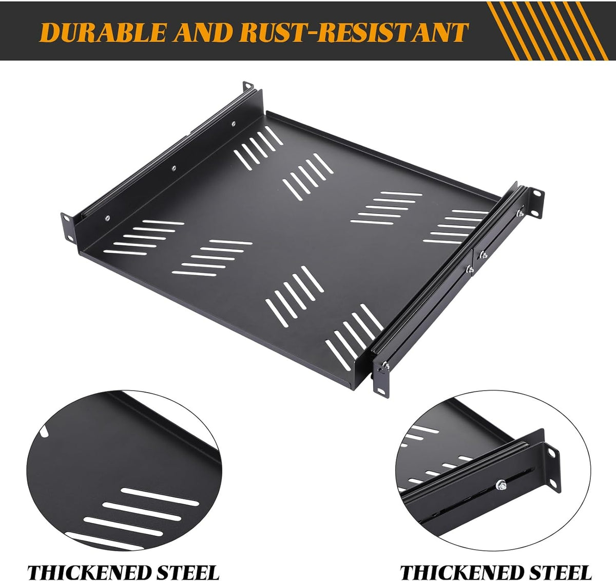 1 Pcs 1u Sliding Rack Shelf, Adjustable Mounting 15-29 Inch Depth