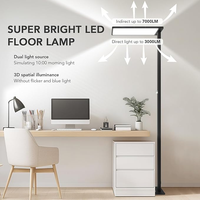 120W LED Floor Lamp, 76.8" Tall Reading Light, 10000LM Knob Dimming Stan...