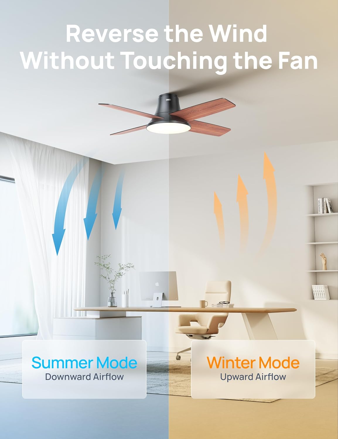 DREO Ceiling Fan, 44 Inch Low Profile Ceiling Fan with Light and Remote, 5CCT...
