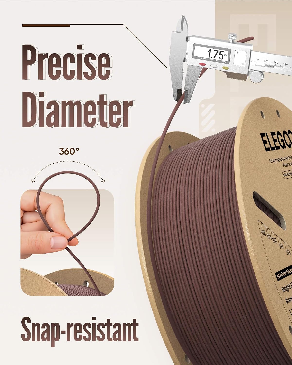 ELEGOO PLA 3D Printer Filament 4KG Oak Wood/Rosewood/Tan Birch/Teak Wood
