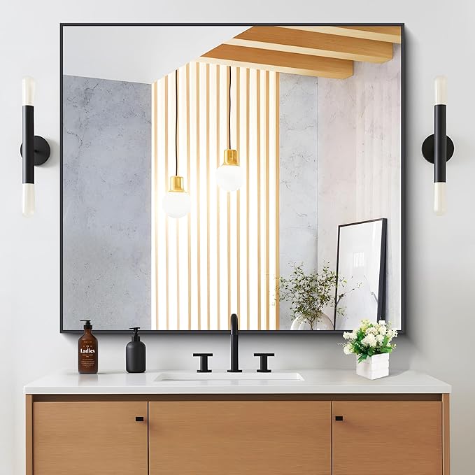 Black Bathroom Mirror for Wall, 36x40 Inch Rectangle Mirrors
