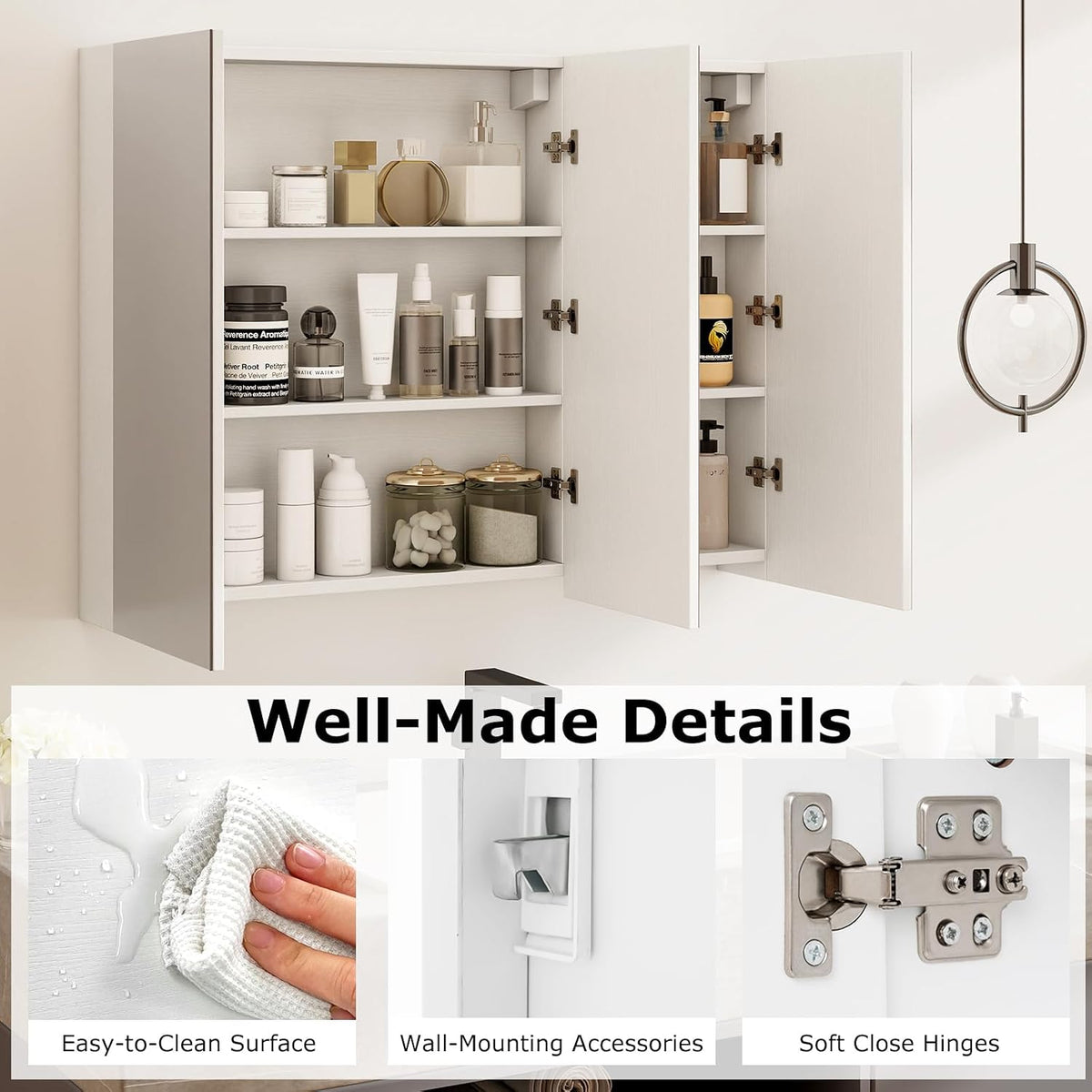 Tangkula Mirrored Medicine Cabinet, Large Wide Wall Mounted Storage Cabinet w...
