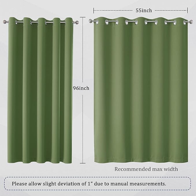 DUALIFE Grommet Curtains Sage Green 96 Inch Length 2 Panels Set Light Blocking
