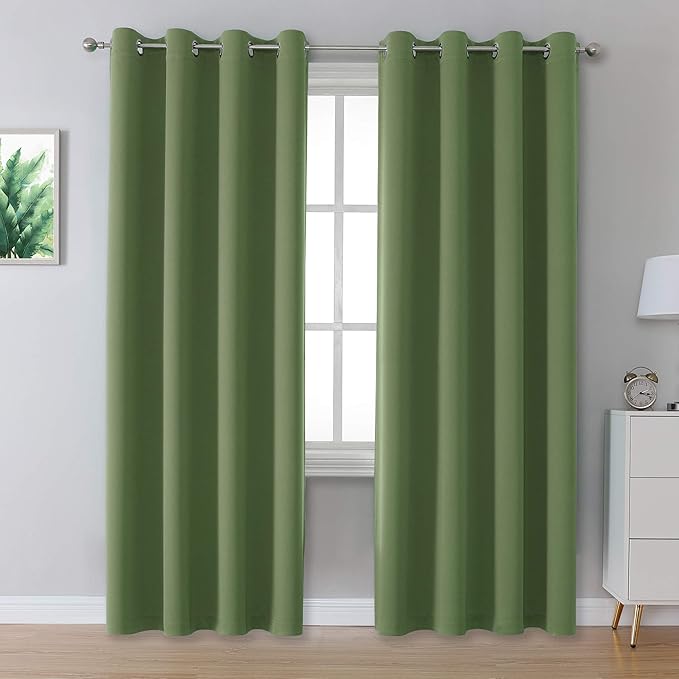 DUALIFE Sage Green Boho Blackout Curtains 90 Inches Long