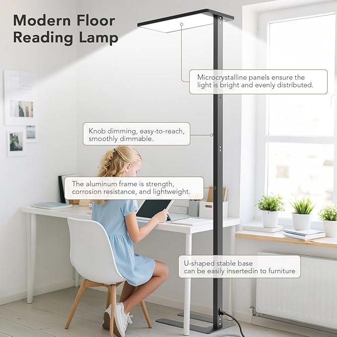 120W LED Floor Lamp, 76.8" Tall Reading Light, 10000LM Knob Dimming Stan...