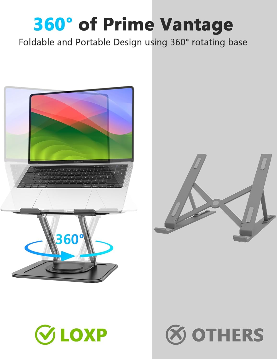LOXP Adjustable Laptop Stand, Computer Stand with 360 Rotating Base