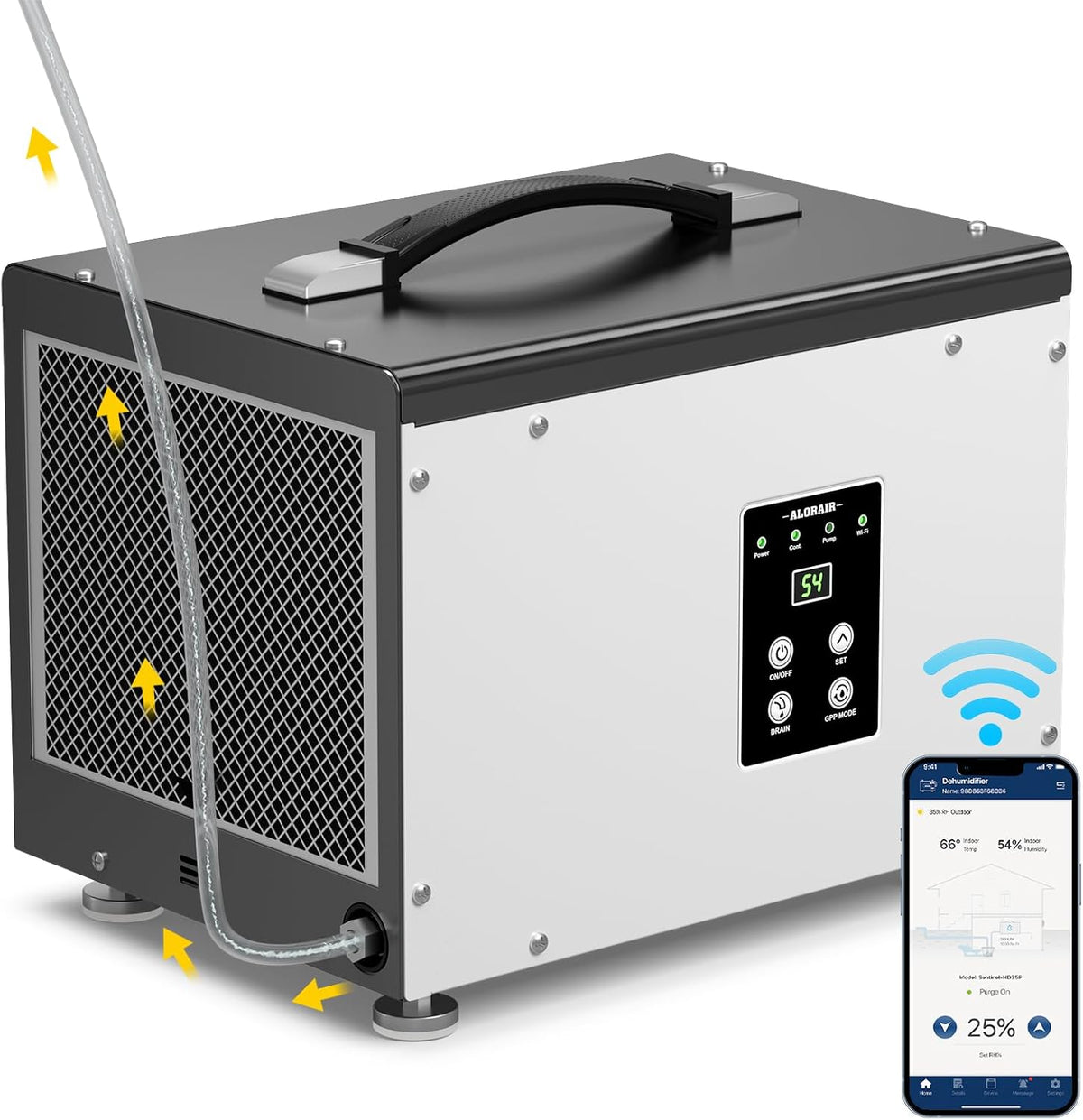 ALORAIR Smart Wi-Fi 70 Pints Crawlspace Dehumidifier with Pump Compact Unit