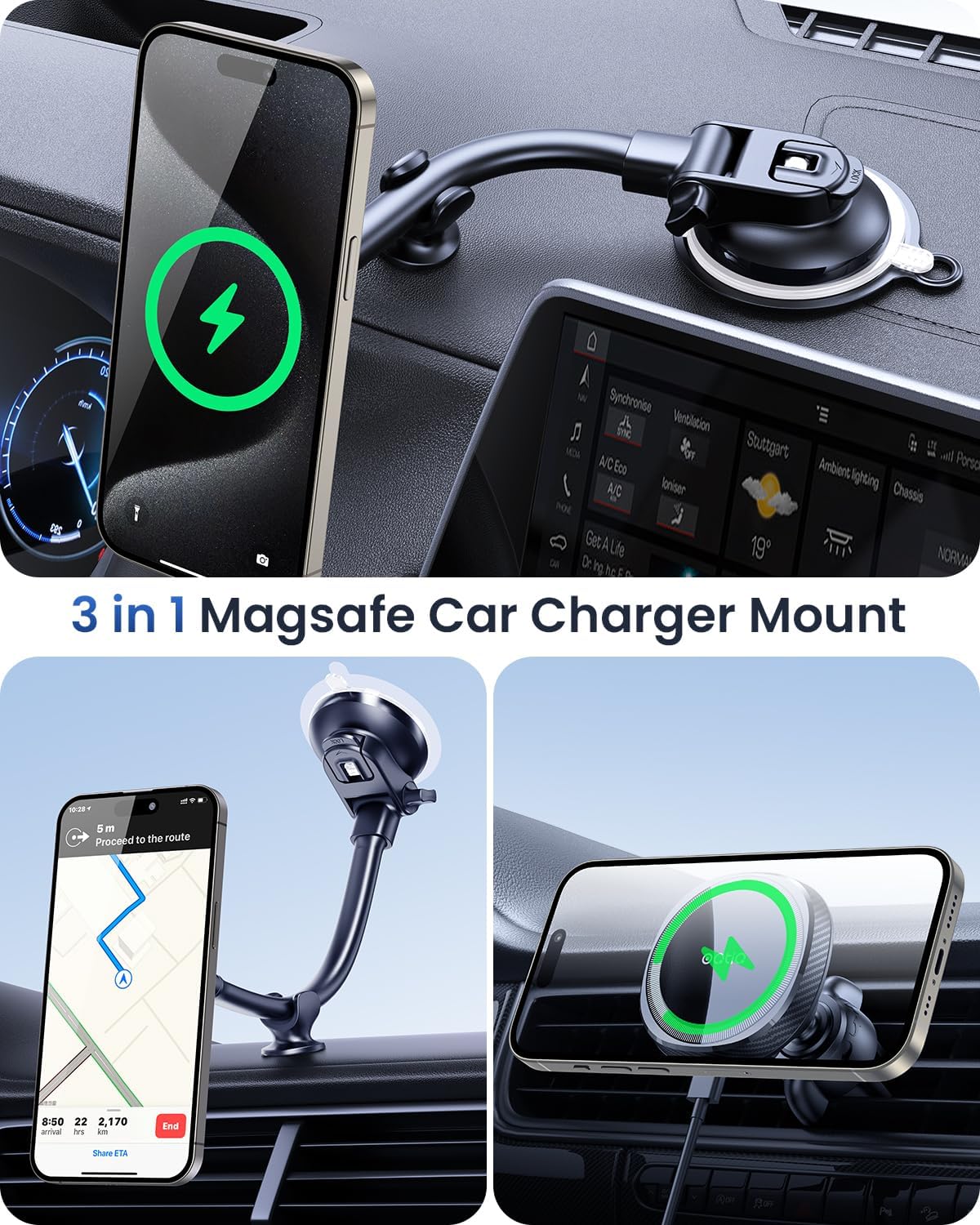 for MagSafe Car Mount Charger, Wireless Magnetic Car Mount