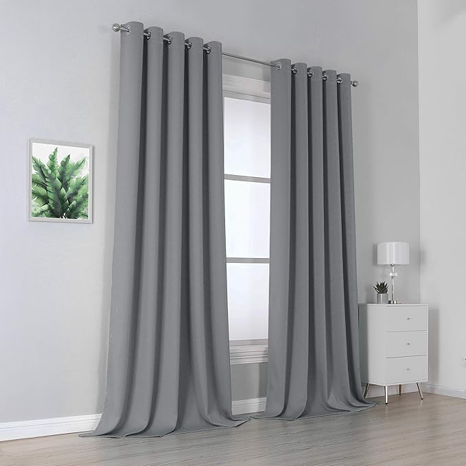 DUALIFE Grey Blackout Curtains for Bedroom 108 inches Long 2 Panels Grommet
