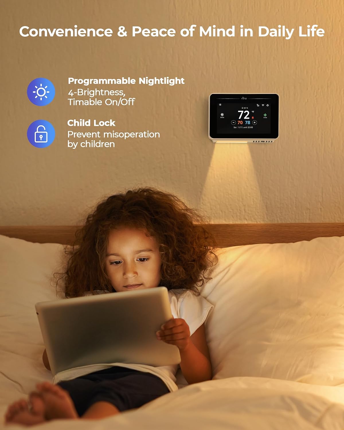 Vine Smart Thermostat for House with Nightlight, 4.3 Inches WiFi Thermostats ...