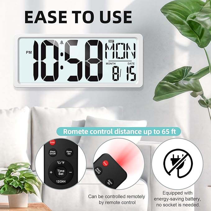 XREXS Large Digital Wall Clock Battery Operated