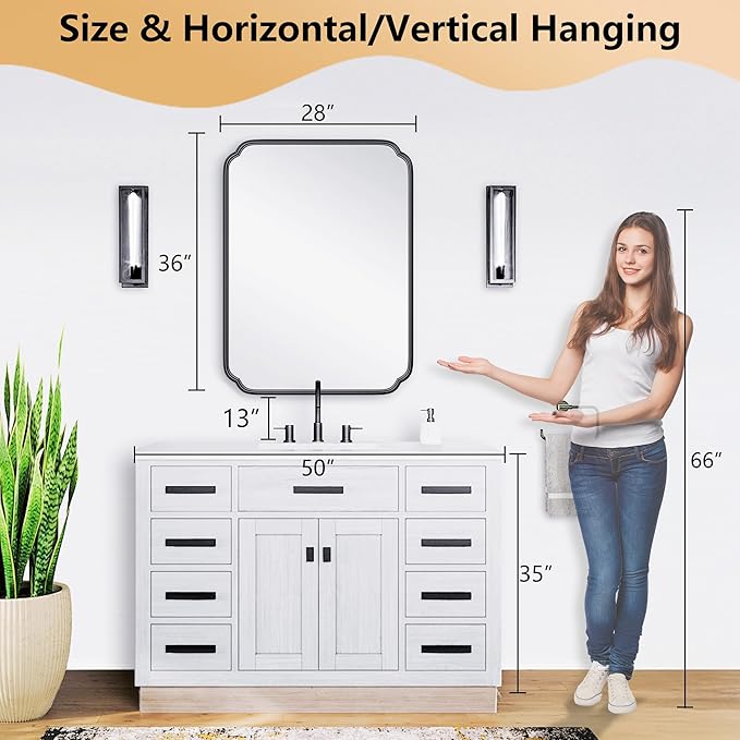 28"x36" Black Bathroom Mirror